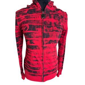 Y2K Abbey Dawn Avril Lavigne Black Red Skull Zip Up Hoodie Large